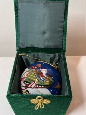Pier 1 Blue Santa Sleigh Glass Ornament